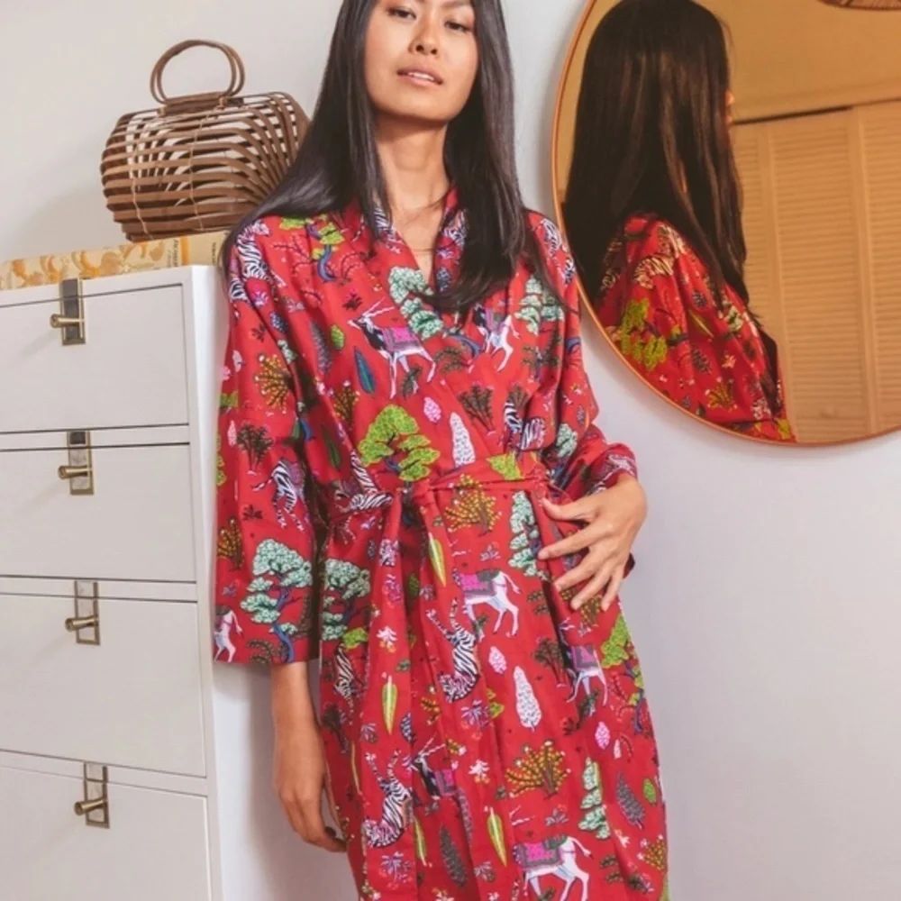 NWT Anthropologie Printfresh Antelope's Forest Robe SM/M